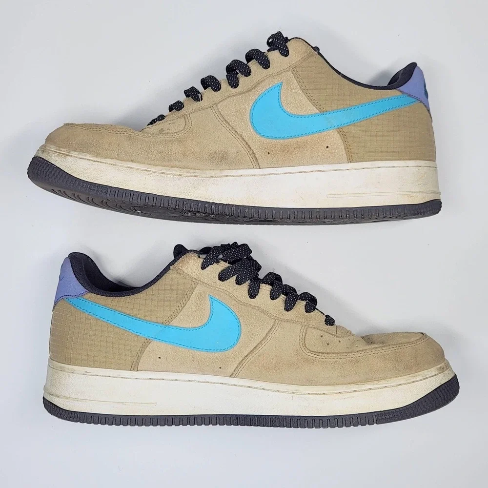 Nike Air Force 1 Low Shoes Mens Size 13 Beige Blue Suede Sneakers CD0887-201